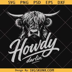 Howdy Darlin PNG, Western Highland Cow svg png, Cowgirl Sublimation PNG
