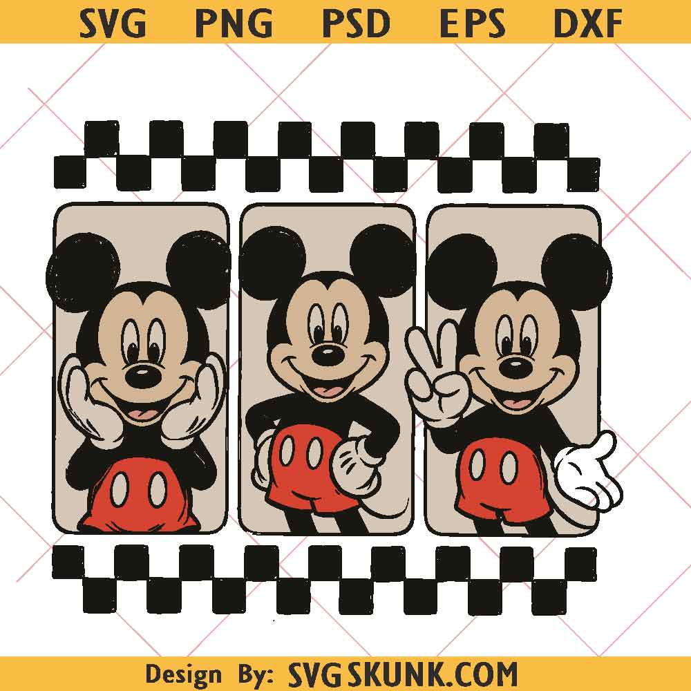 Mickey and Friends checkered svg, retro vintage Mickey svg, Mickey Mouse svg png
