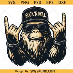 Rock N Roll Bigfoot Png svg, Funny Sasquatch Rocker Png, Bigfoot Hand Sign svg, Music Lover Bigfoot svg