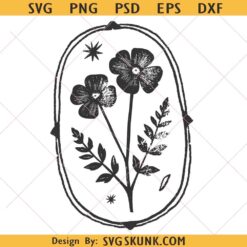 Vintage Linocut Flower svg png, Vintage Floral PNG, Boho Flowers png svg
