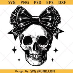Gothic Girly Halloween Coquette Skull Bow PNG SVG, Vintage Skeleton svg