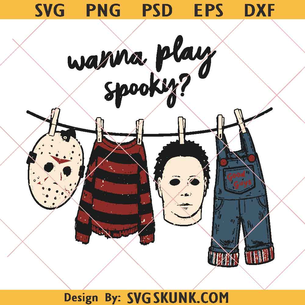 Wanna Play Spooky PNG, Horror Movie Spooky Clothesline png, retro spooky png