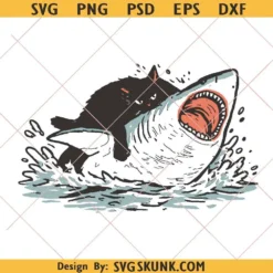 Cat Riding Shark PNG, Black Cat Summer Tshirt Design, Black Cat Summer PNG