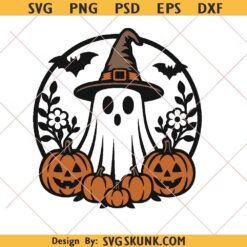 Ghost with Pumpkin Door Hanger png svg, Ghost Decor Svg, Halloween door sign
