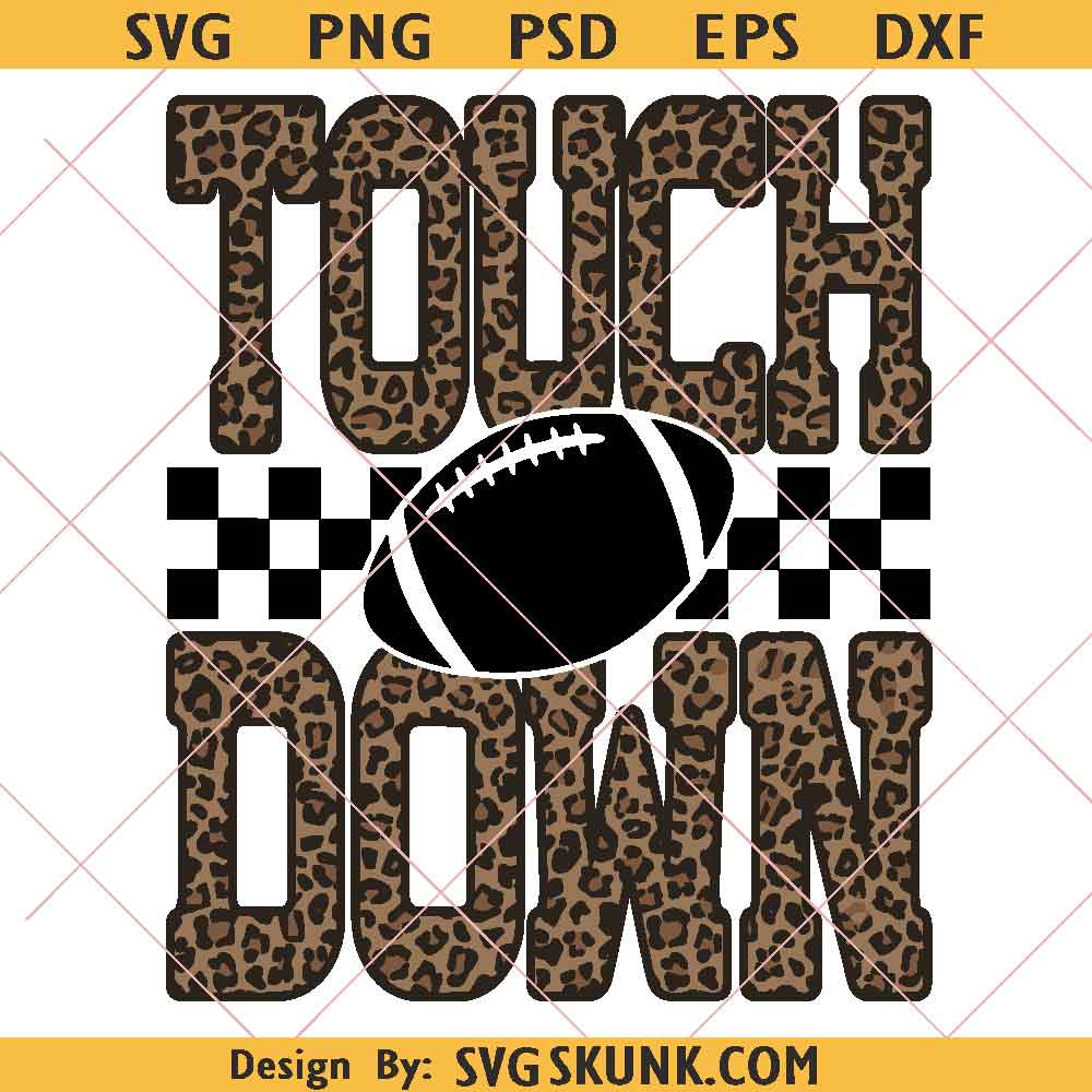 Leopard Checkered Football Touchdown PNG, gameday shirt png