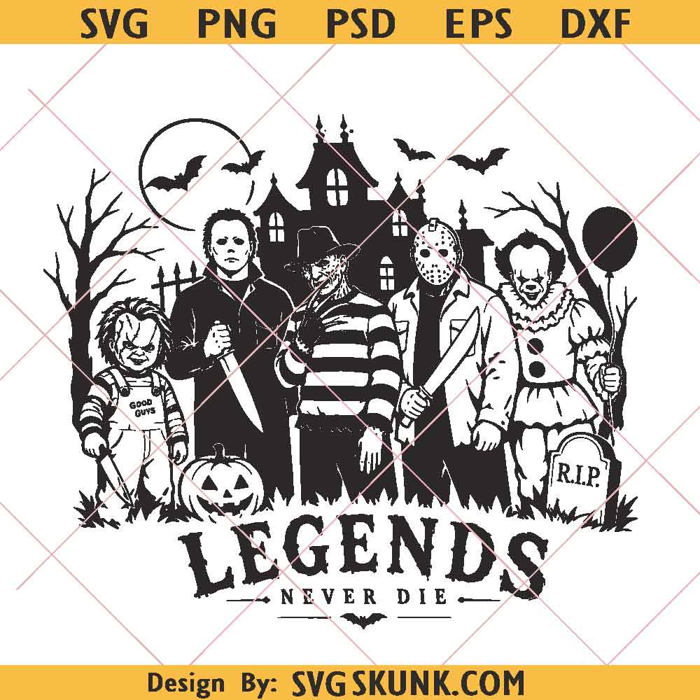 Retro Halloween characters SVG PNG, Legends never die Halloween svg, Horror characters svg
