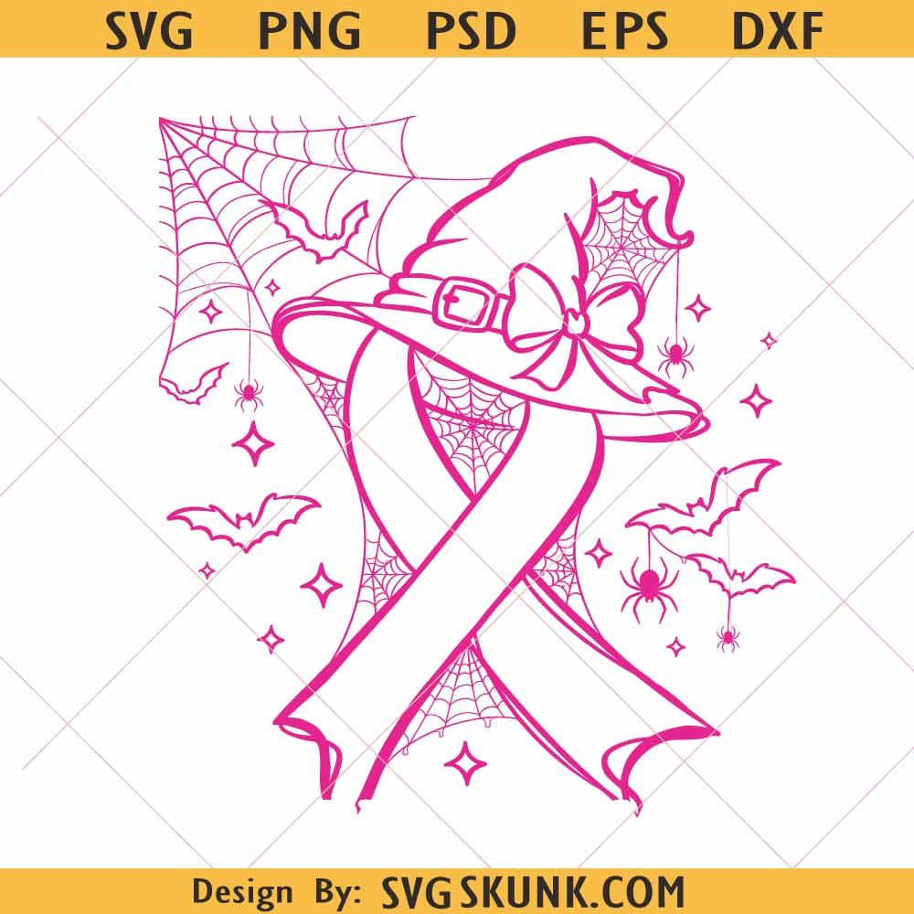 Cancer awareness Halloween svg png, awareness ribbon Halloween hat svg, awareness month svg png