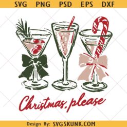 Christmas Please PNG, Retro Festive Cocktail Png, Merry Christmas Coquette Bow Png