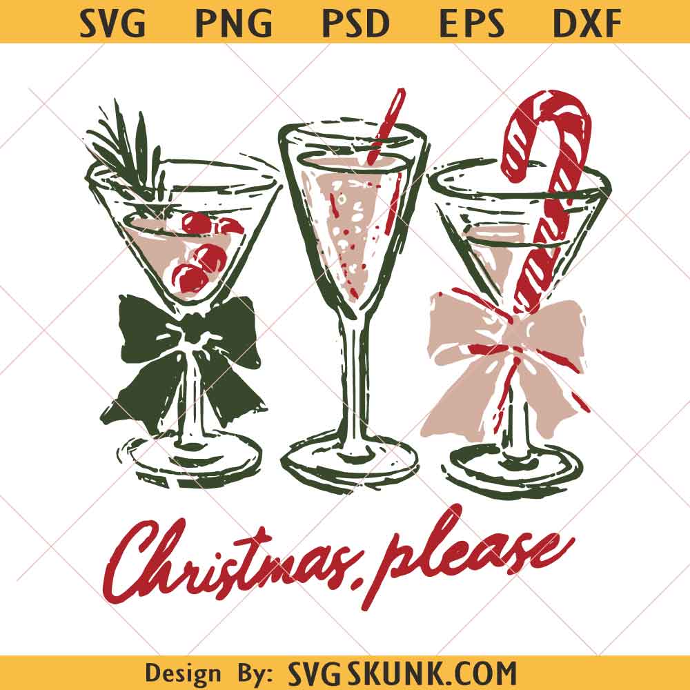 Christmas Please PNG, Retro Festive Cocktail Png, Merry Christmas Coquette Bow Png