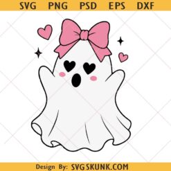Coquette Halloween Ghost svg png, ghost with bow png svg, cute Halloween ghost svg