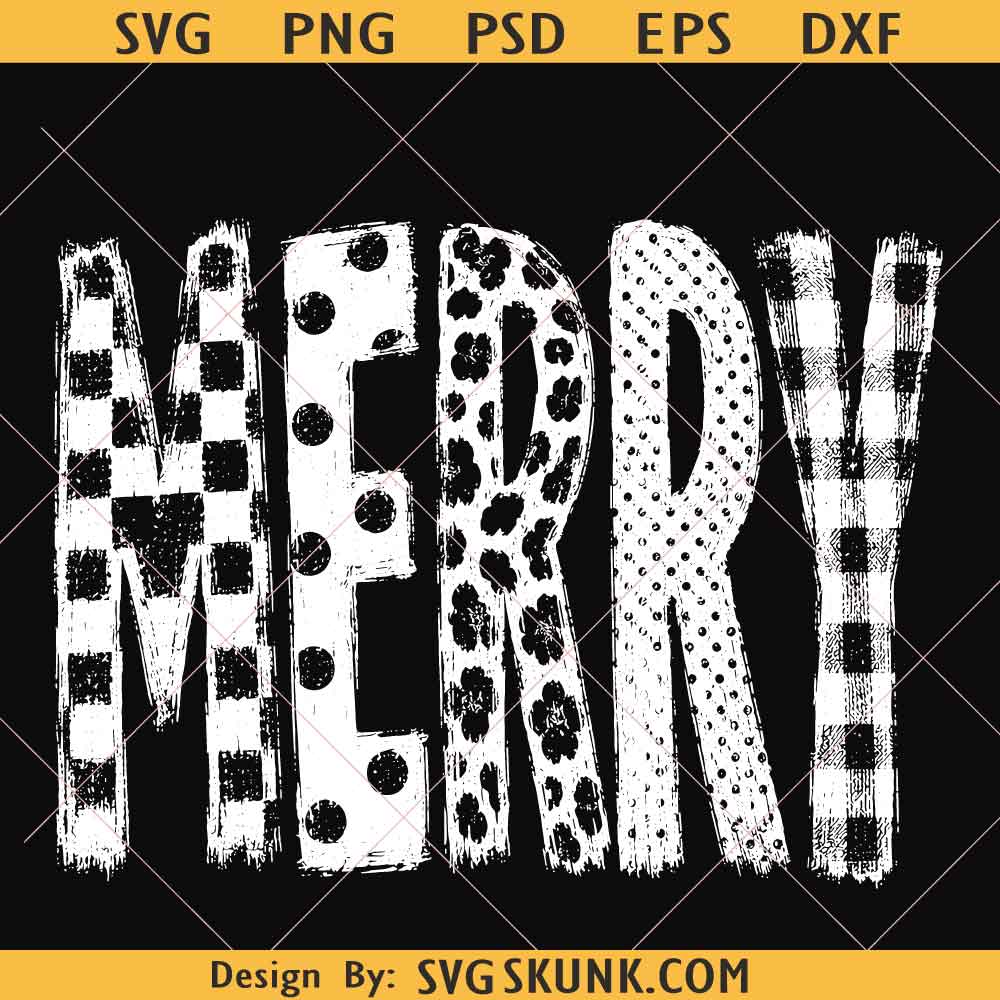 Merry Christmas PNG, Patterned Merry Christmas design, Buffalo Plaid Polka Dot Christmas png