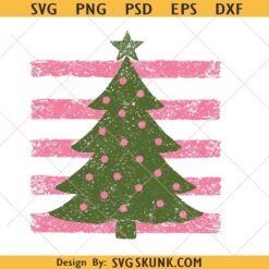Polkadot Christmas Tree Png, Trendy Striped Christmas Sublimation Design, Preppy Brushstroke Png