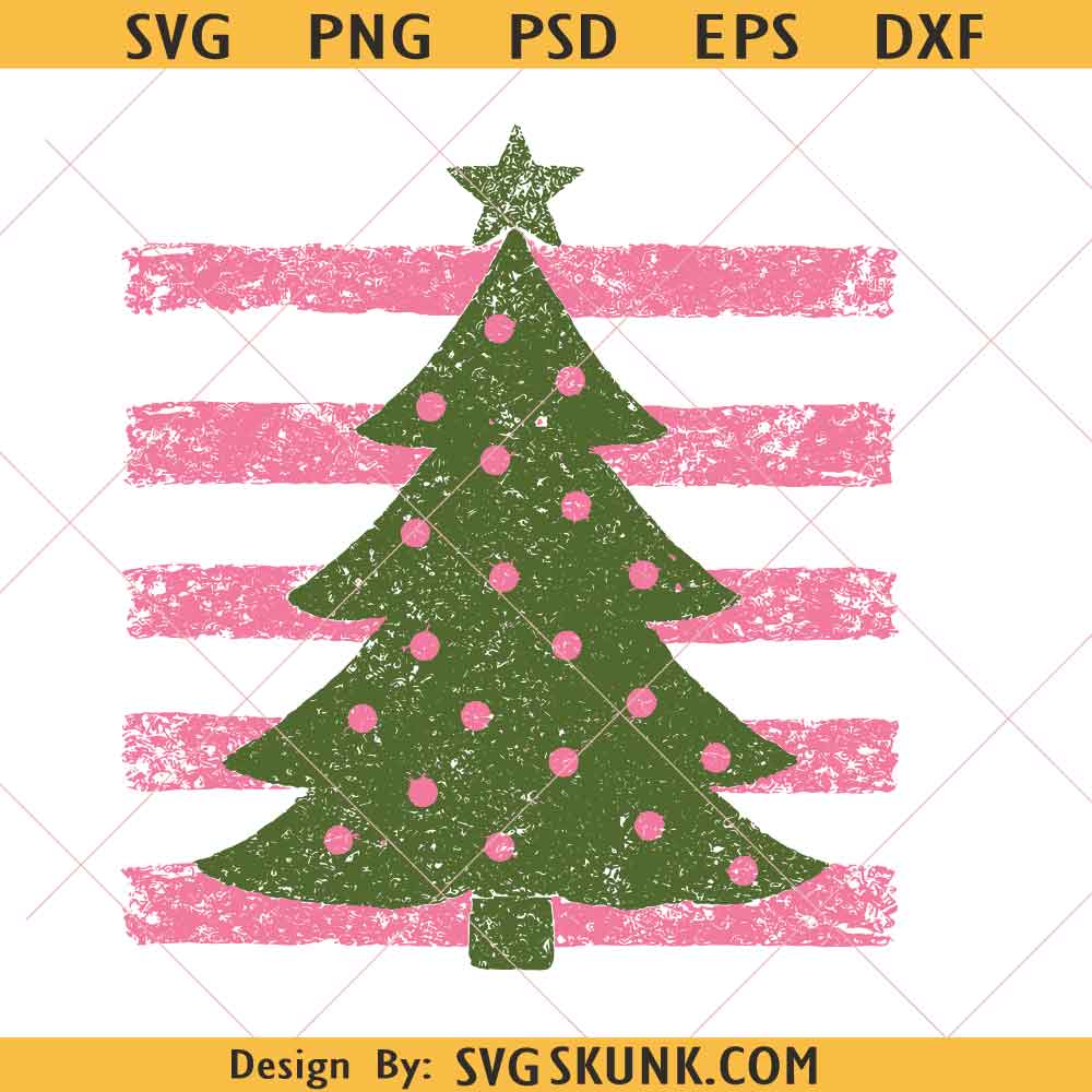 Polkadot Christmas Tree Png, Trendy Striped Christmas Sublimation Design, Preppy Brushstroke Png
