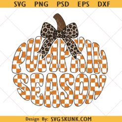 Pumpkin Season Checkered svg png, Fall Png, Preppy Leopard Bow Pumpkin Png