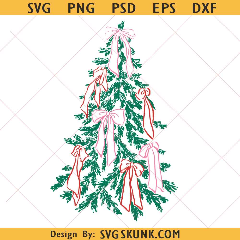 Christmas Tree with Bows svg png, Trendy Christmas tree png