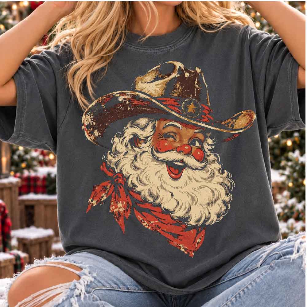 Cowboy Santa PNG, Western Christmas PNG, Retro Vintage Santa png, Santa Cowboy Christmas png - Image 2