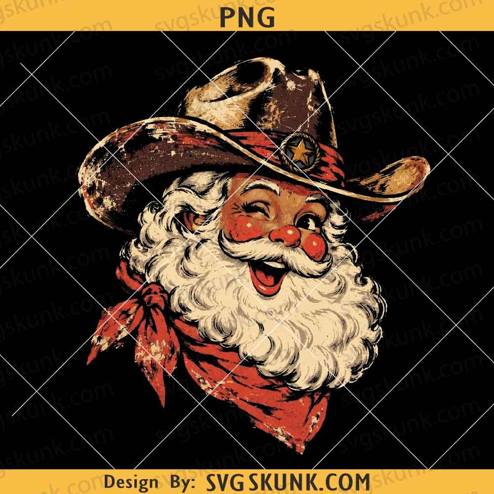 Cowboy Santa PNG, Western Christmas PNG, Retro Vintage Santa png, Santa Cowboy Christmas png