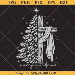 Cross Christmas Tree SVG PNG, Christian Christmas Svg, Merry Christmas tree Png