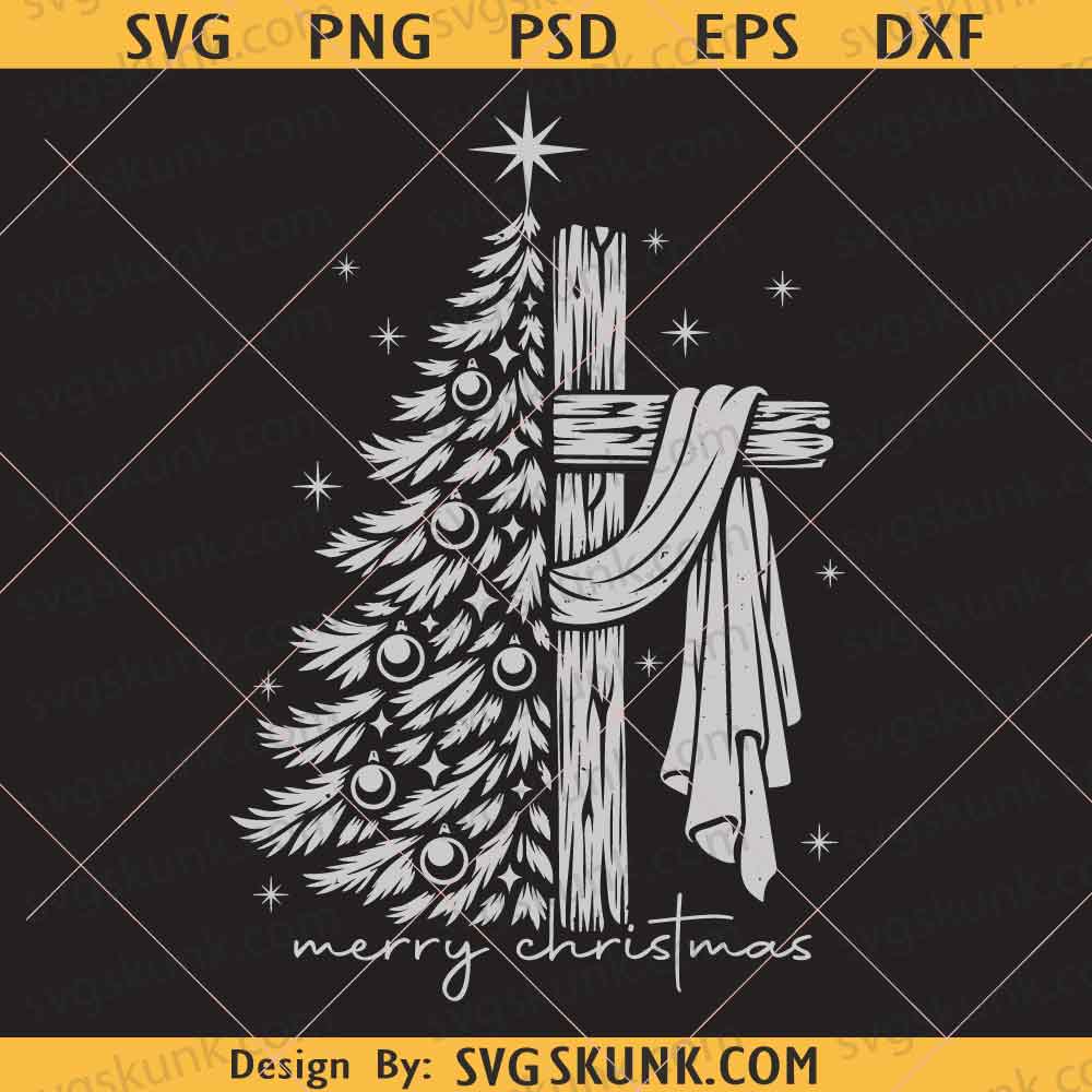 Cross Christmas Tree SVG PNG, Christian Christmas Svg, Merry Christmas tree Png