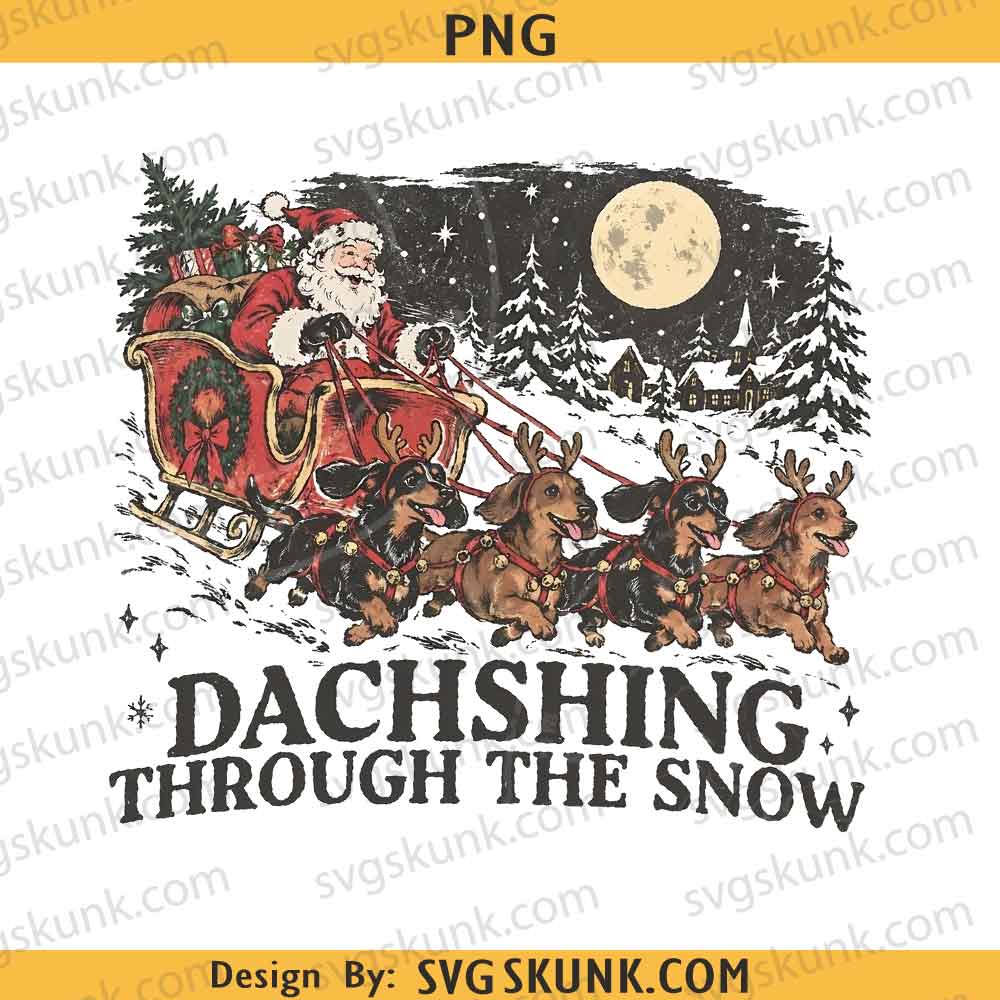 Dachshing Through The Snow PNG, Dachshund Christmas png, Santa Sleigh Dachshund png