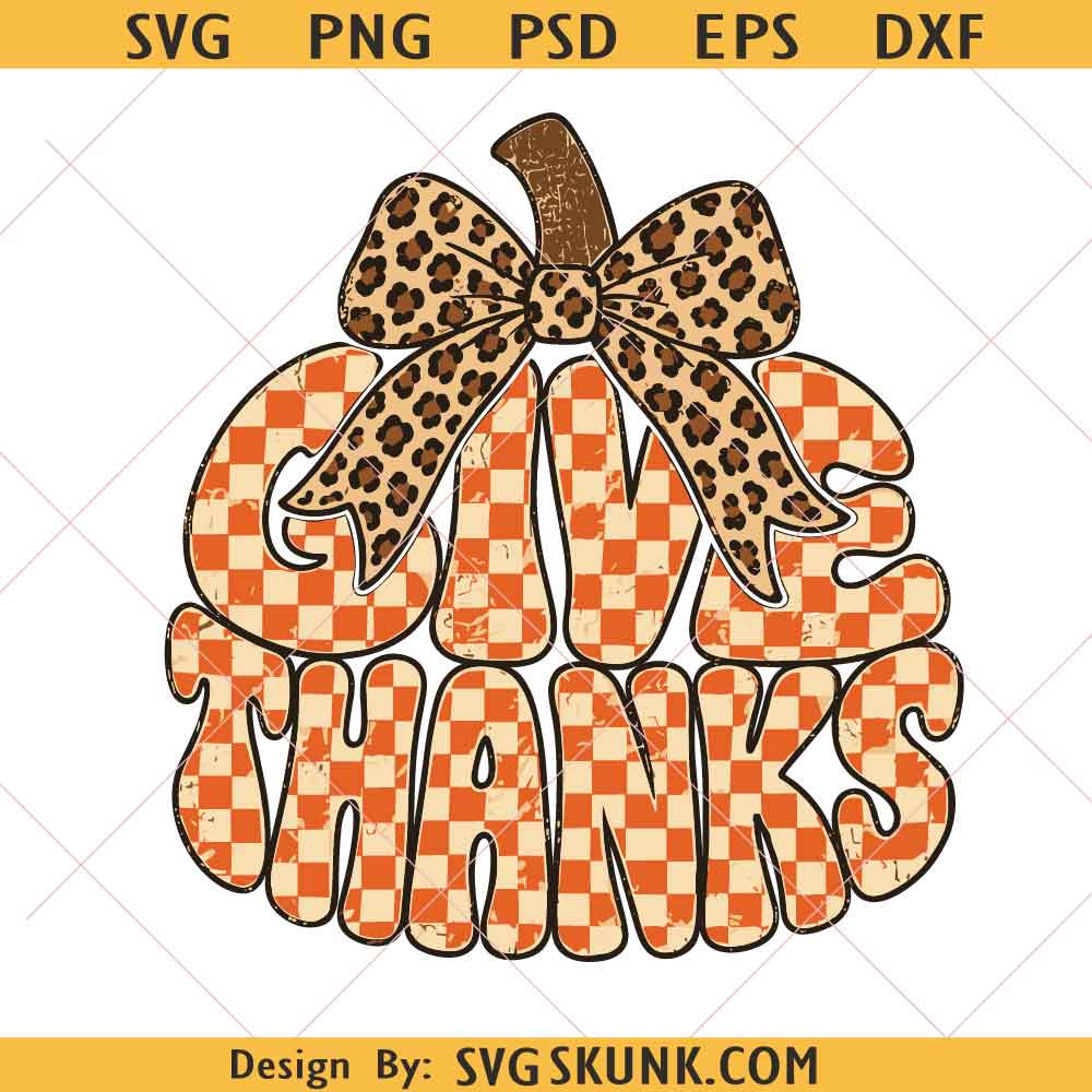 Give Thanks Png, Thanksgiving Png, Leopard Checkered Pumpkin Png, Coquette Fall Png