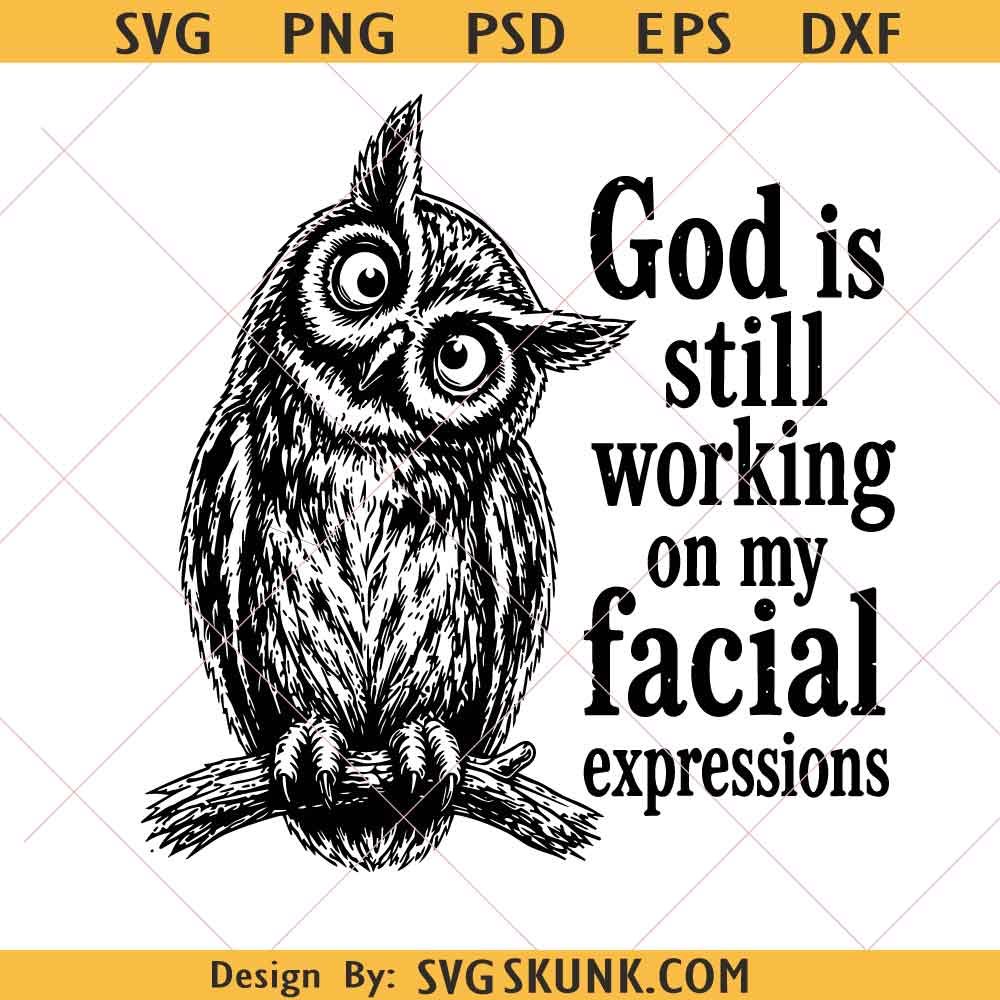 God is Still Working On My Facial Expressions svg png, funny owl Christian png