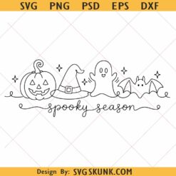 Halloween Spooky season lineart SVG PNG, Fall Png, Ghost Pumpkin Witches Hat Fall svg png