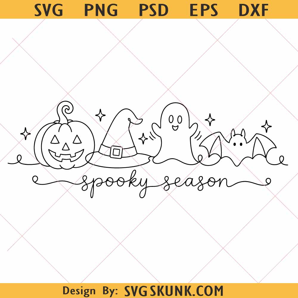 Halloween Spooky season lineart SVG PNG, Fall Png, Ghost Pumpkin Witches Hat Fall svg png