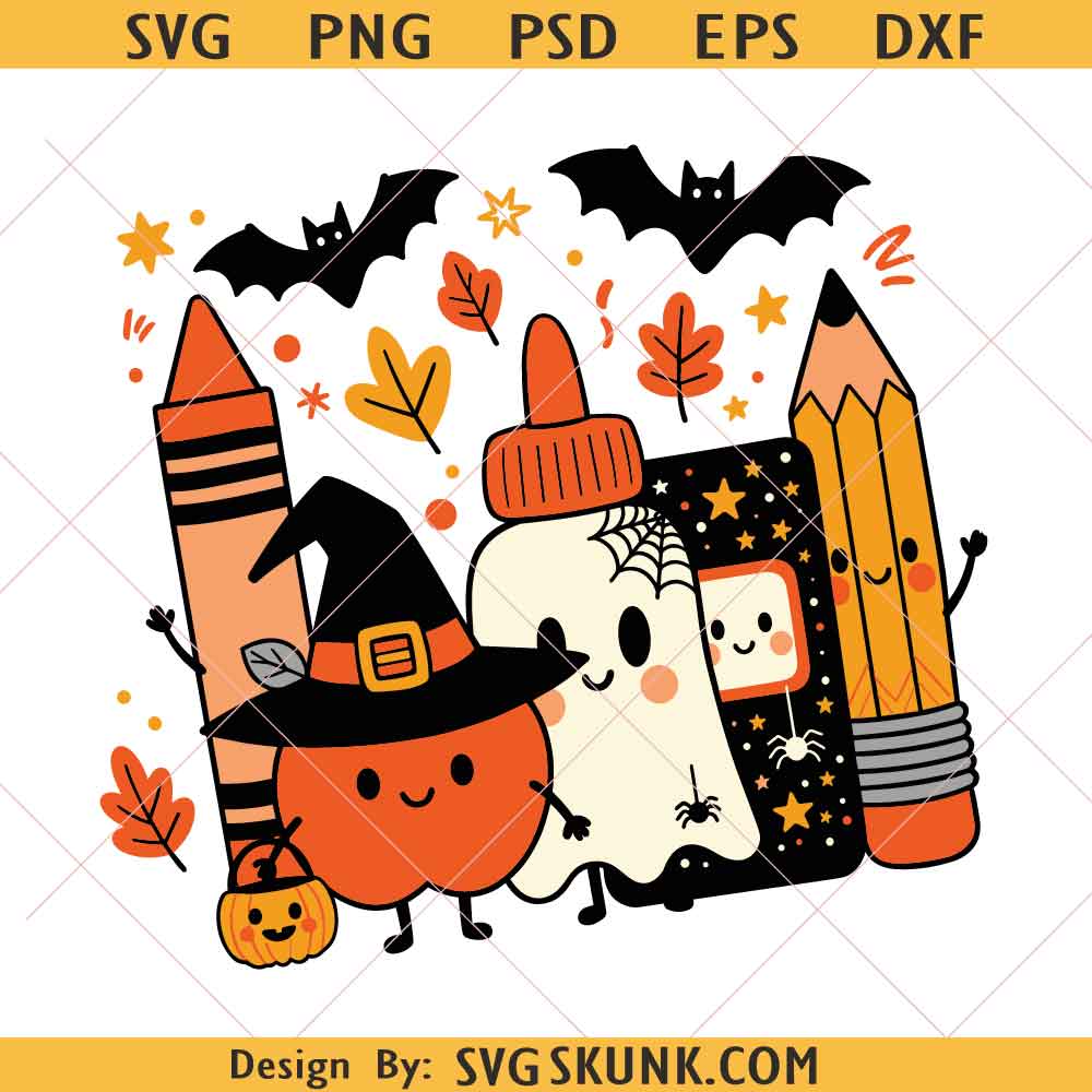 Halloween Teacher Png, Spooky School Png, Pumpkin Teacher Png, Pencil Crayon Png