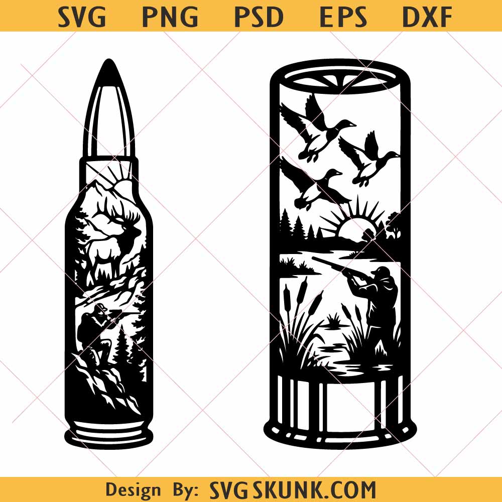 Hunting Bullet Scene png svg, elk duck hunter laser cut file for man cave sign