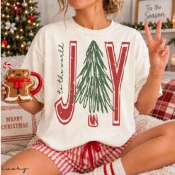 Alternative view of Joy To The World svg png, Vintage Christmas Tree svg png, Retro Christmas Shirt Graphic