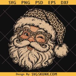 Leopard Santa PNG, Winking Santa Claus PNG, Retro Christmas PNG