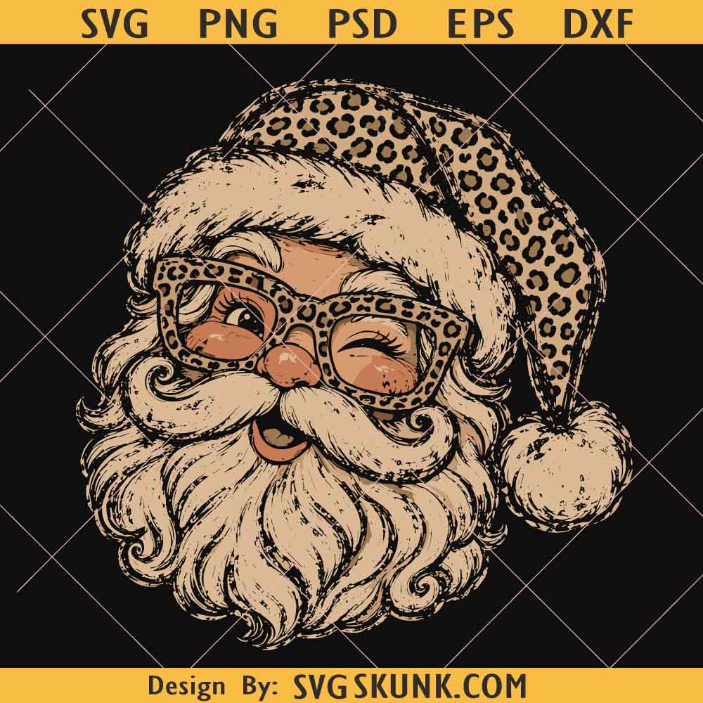 Leopard Santa PNG, Winking Santa Claus PNG, Retro Christmas PNG