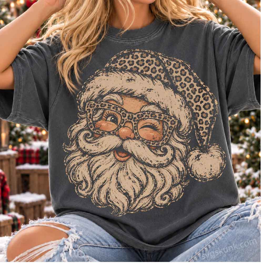 Leopard print Santa shirt, Winking Santa Claus shirt, Retro Christmas comfort colors shirt
