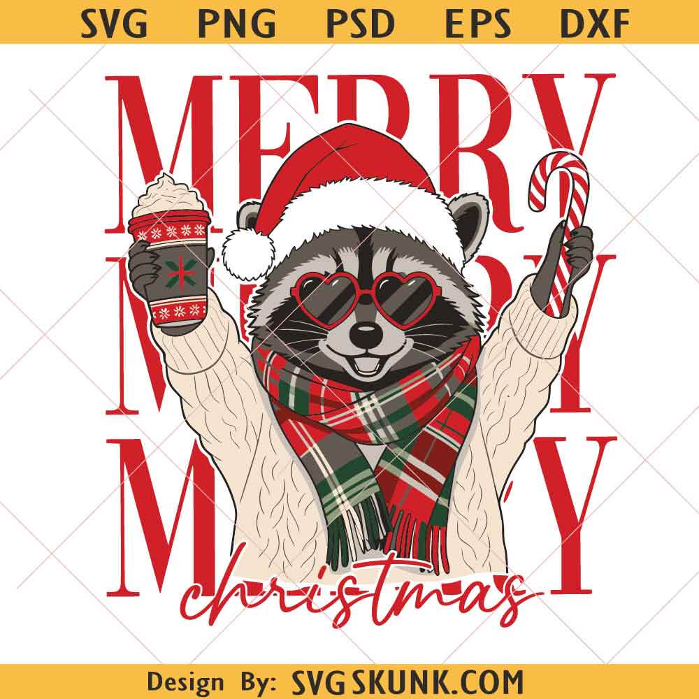 Retro Christmas Raccoon PNG, Merry Christmas Png, Merry Christmas Raccoon svg png