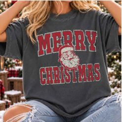 Merry Christmas Santa shirt, Distressed Santa Christmas T-shirt comfort colors