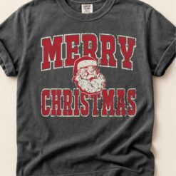 Alternative view of Merry Christmas Santa shirt, Distressed Santa Christmas T-shirt comfort colors