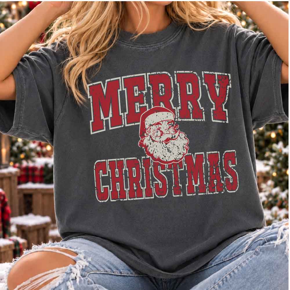 Merry Christmas Santa shirt, Distressed Santa Christmas T-shirt comfort colors
