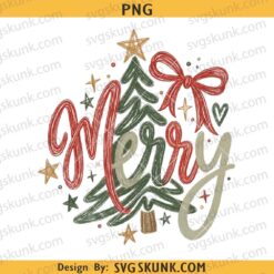 Merry PNG, Christmas PNG, Retro Christmas PNG, Merry Christmas tree PNG