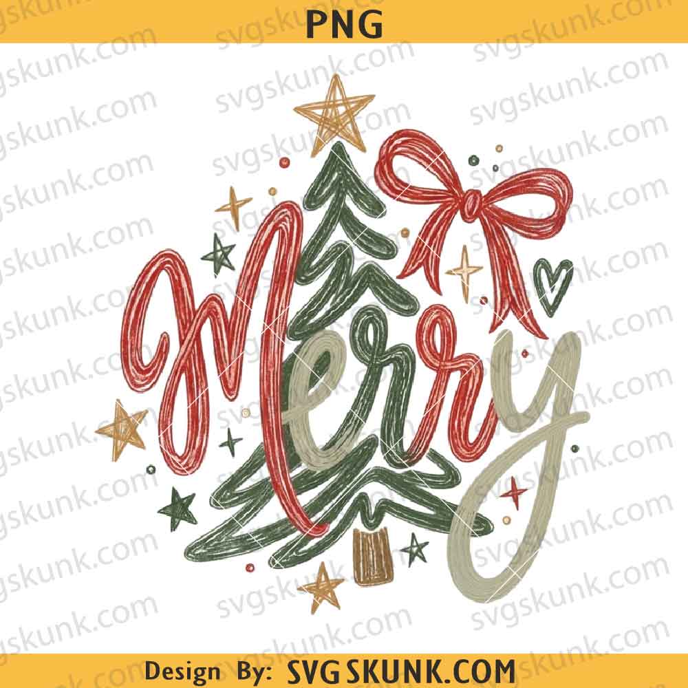 Merry PNG, Christmas PNG, Retro Christmas PNG, Merry Christmas tree PNG