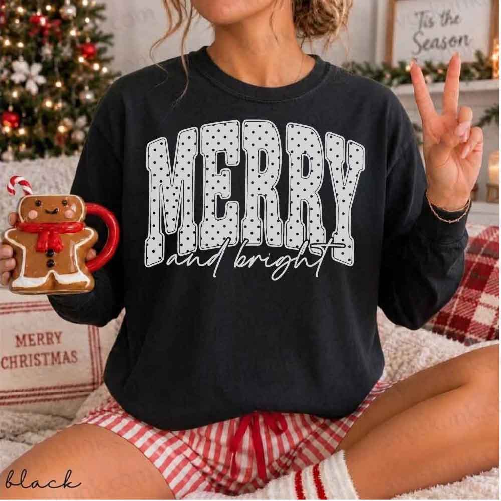 Merry and Bright svg png, Coquette Christmas Girly Png, Merry and Bright polka dot png - Image 2