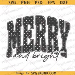 Merry and Bright svg png, Coquette Christmas Girly Png, Merry and Bright polka dot png
