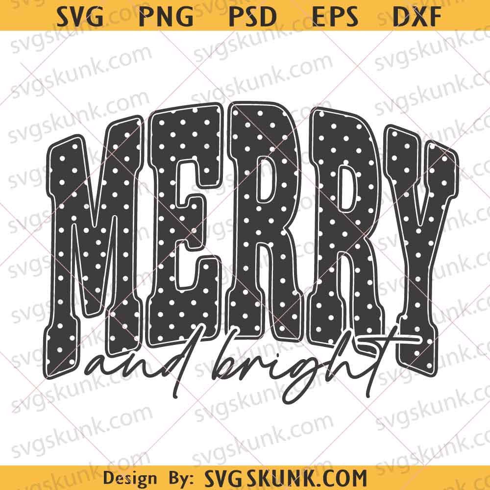 Merry and Bright svg png, Coquette Christmas Girly Png, Merry and Bright polka dot png