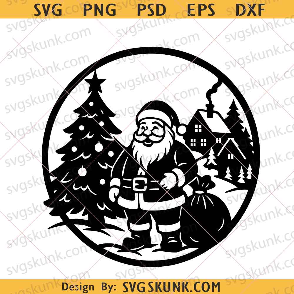 Santa Claus Christmas Silhouette SVG PNG, Santa Ornament svg, Laser Cut File DXF PNG