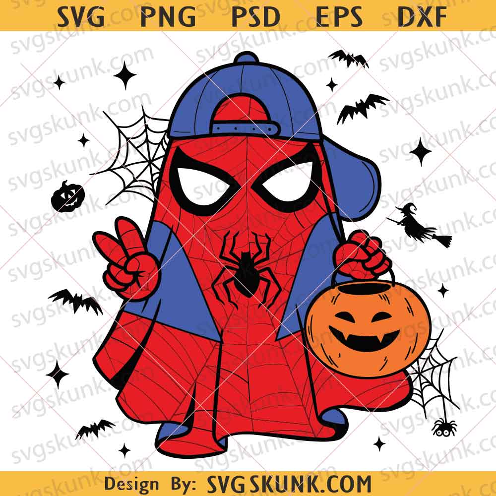 Spiderman Ghost SVG, Kids Superhero Halloween PNG, Trick or Treat PNG, Boys Halloween Design