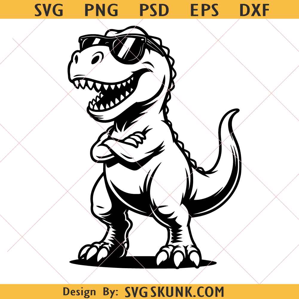 T-Rex with Sunglasses svg png, Sunglasses Dino svg, Funny Kids Jurassic svg png