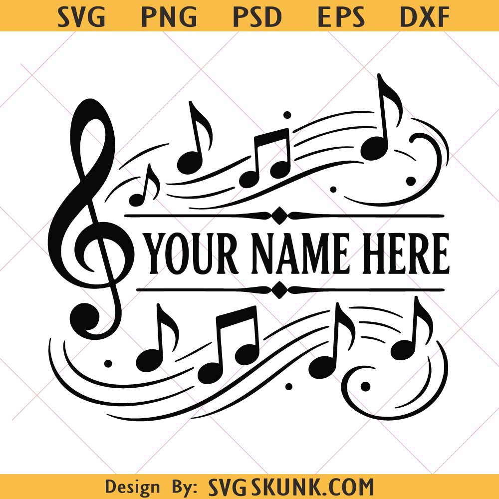 Treble Clef Music Monogram SVG, Custom Name Frame svg png, Music Teacher Cut File