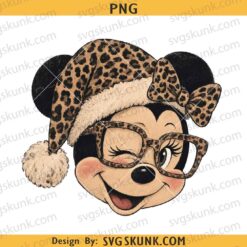 Vintage Minnie Mouse Christmas PNG, Minnie Mouse Leopard print PNG, Leopard Santa Hat PNG